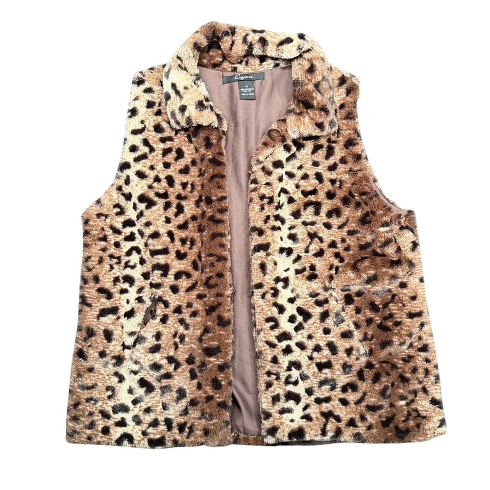 Cejon Faux Fur Leopard Print Vest Brown Black Medium Hook Eye Cozy Whimsigoth